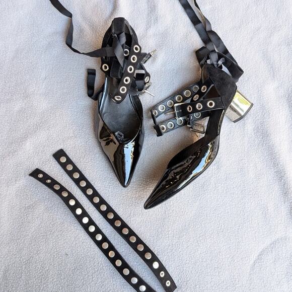 Robert Clergerie x Self-Portrait Black Patent Leather Block Heels Pumps, size 8 - Picture 2 of 6